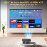 Beamer【Android TV】 XIWBSY 20000 Lumen Beamer 4K Heimkino, 5G WiFi Bluetooth Beamer LED Beamer 300" Display, Beamer Android YouTube, Netflix, LED Outdoor Projektor